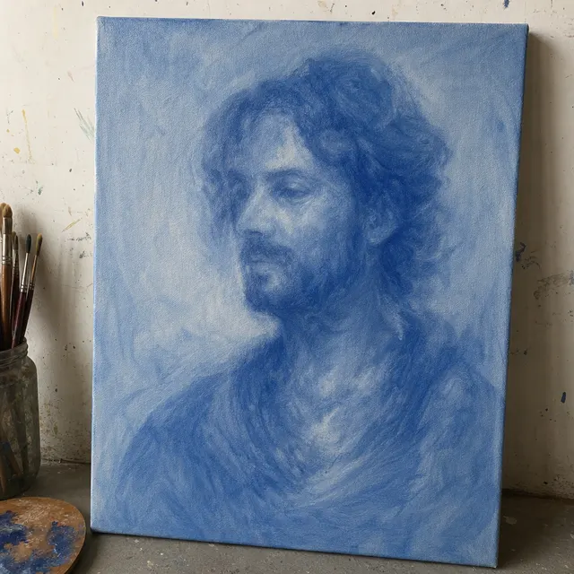 Dreamy one-color oil portrait example