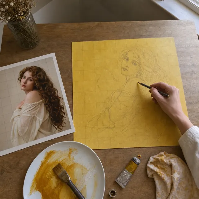 Transferring a portrait photo onto canvas using the grid method