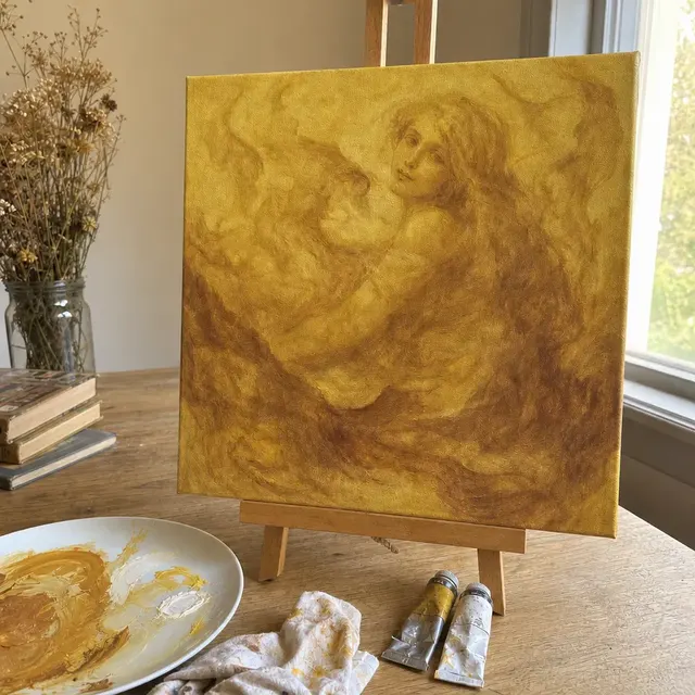 Touching bright opaque highlights onto a finished one-color portrait
